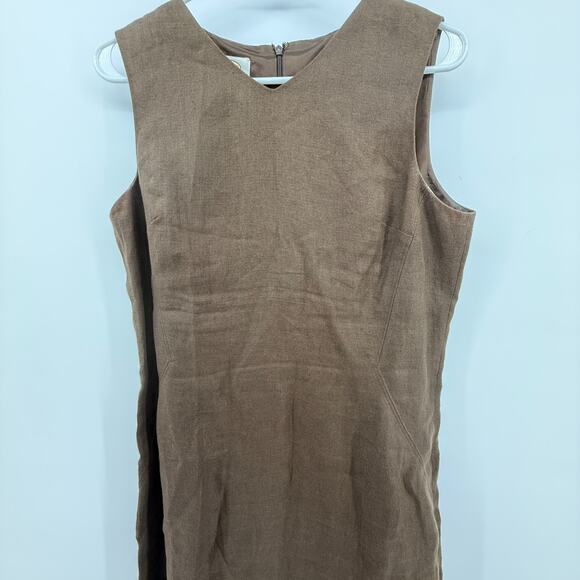 Talbots Brown Linen Sheath Dress Church Office Career Sleeveless Women's Sz 10 - Picture 3 of 14